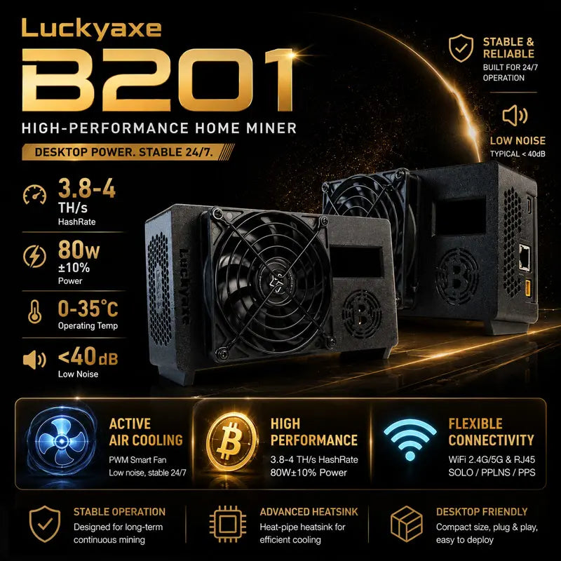 Luckyaxe B201 Balanced Home Miner | 4TH/s SHA-256, 80W with XT30